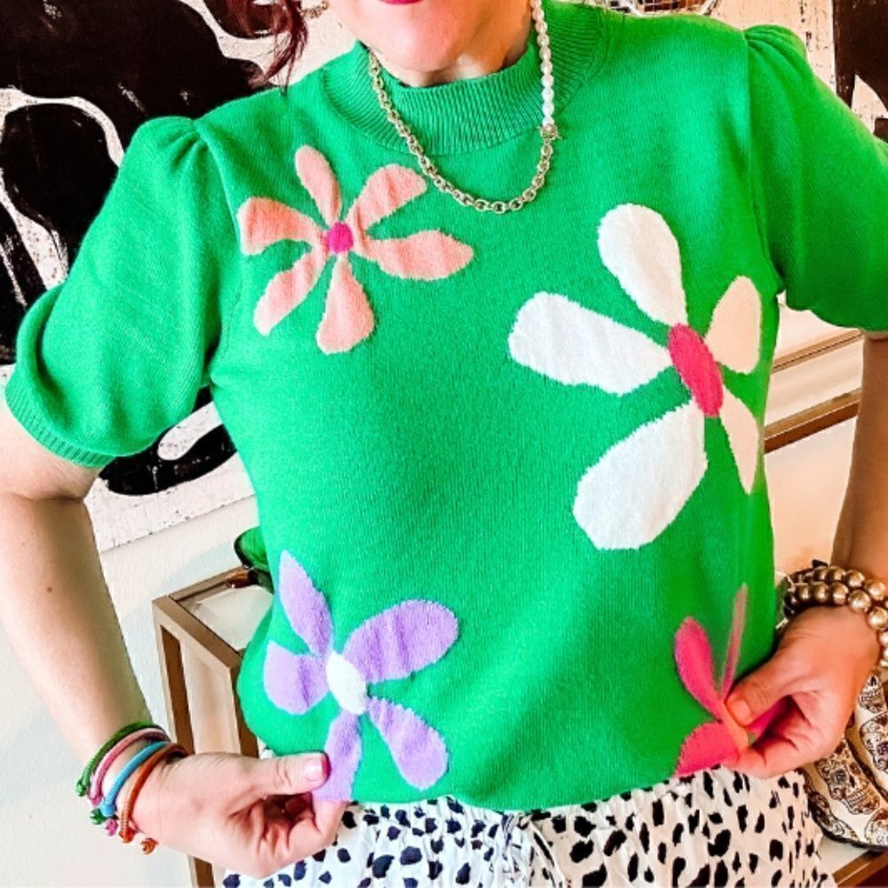 Spring In Bloom Green Floral Print Sweater - Picture 2 of 6